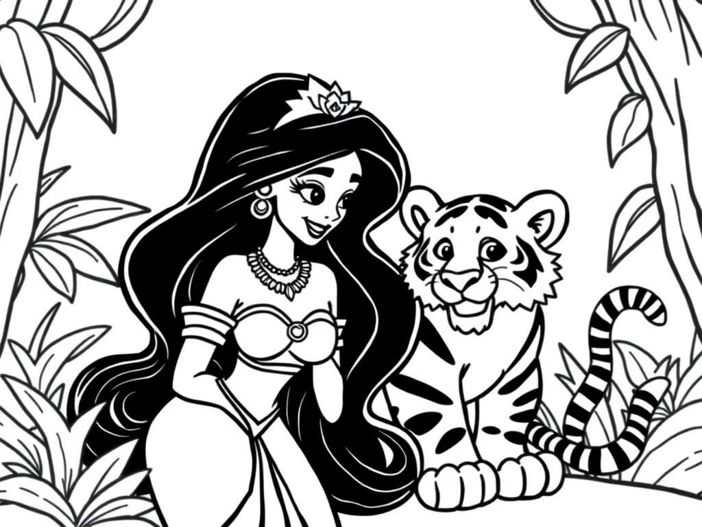 Princess Jasmine and Rajah Coloring Page