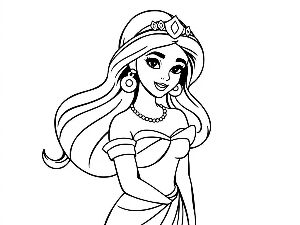 Coloring Page of Princess Jasmine from Disney's Aladdin