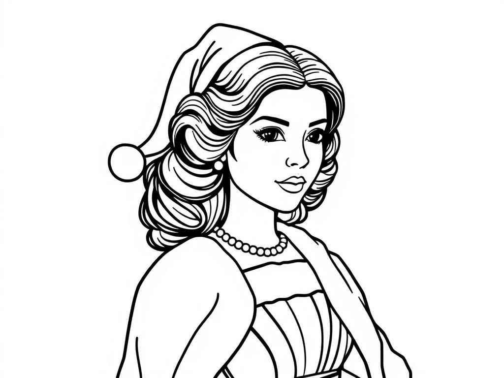 Woman In Santa Hat Coloring Page