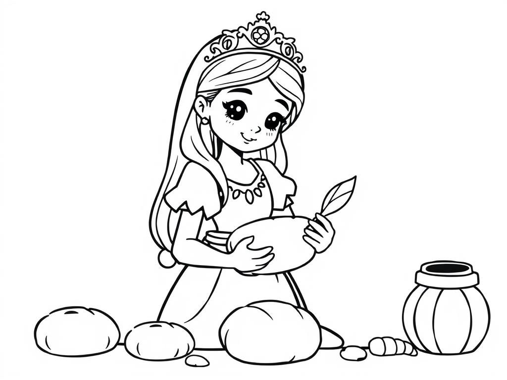 Princess Painting Seashell Coloring Page