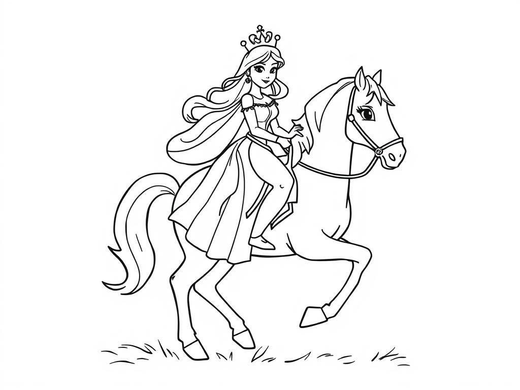 Princess And Horse Coloring Page