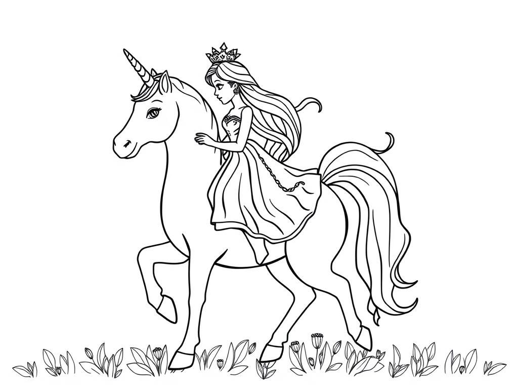 Princess Unicorn Coloring Page.