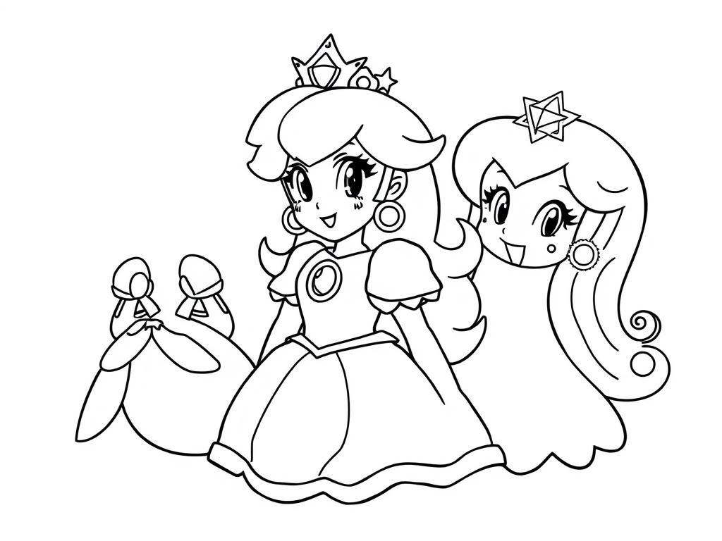 Princess Peach and Rosalina Coloring Page