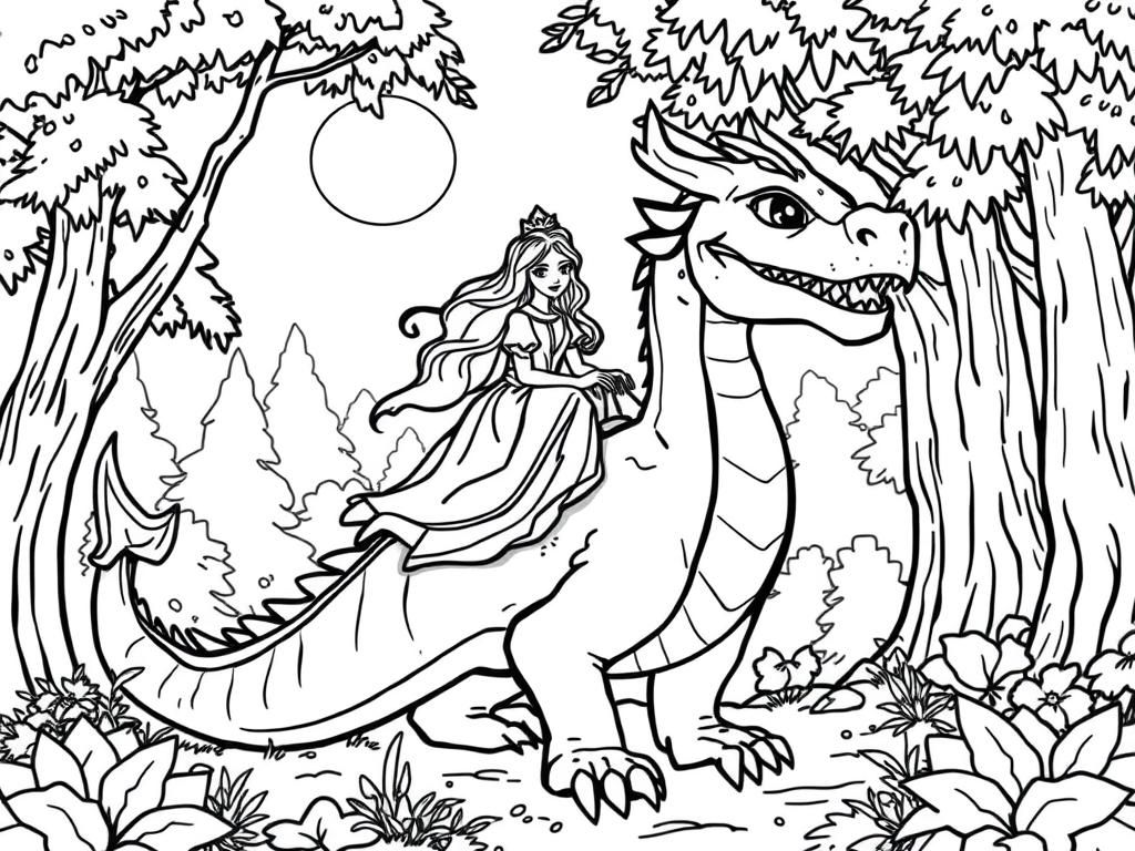 Preview of Princess riding a dragon in magical forest