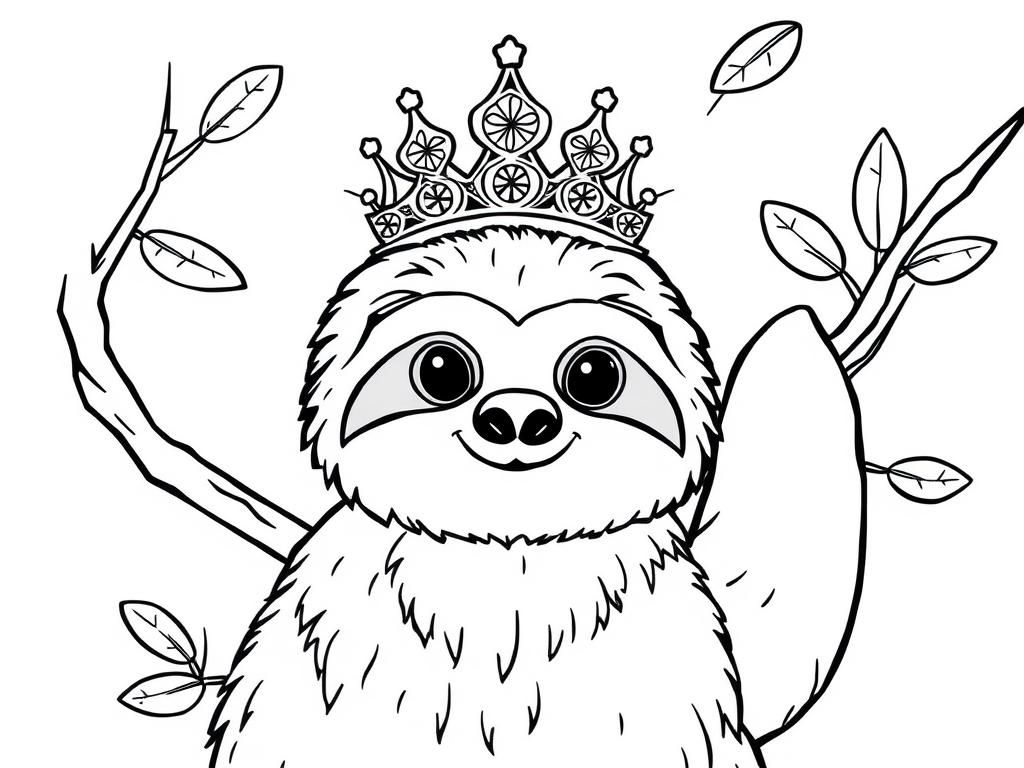 princess sloth - Free Printable Coloring Page