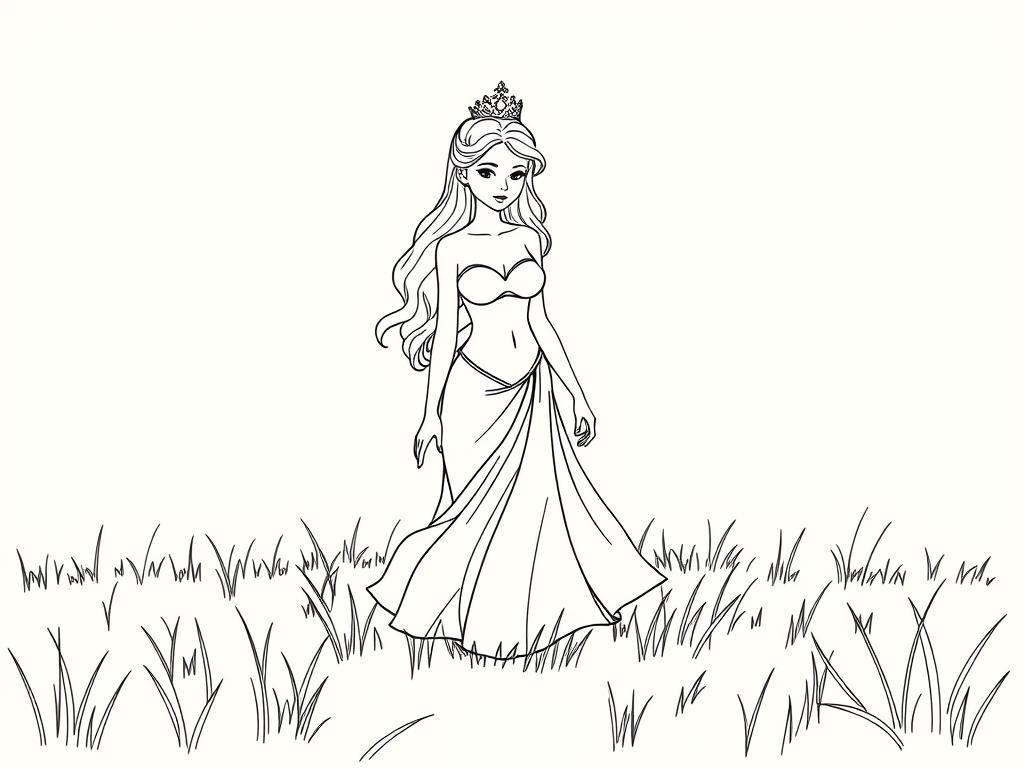 princess undressed in a field