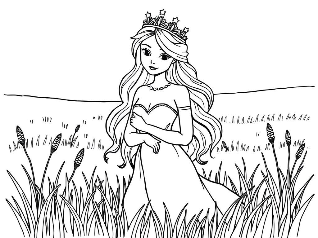 princess undressed in a field