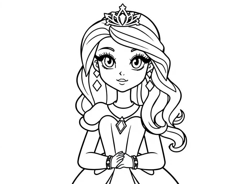 Princess Coloring Page with Tiara and Jewelry