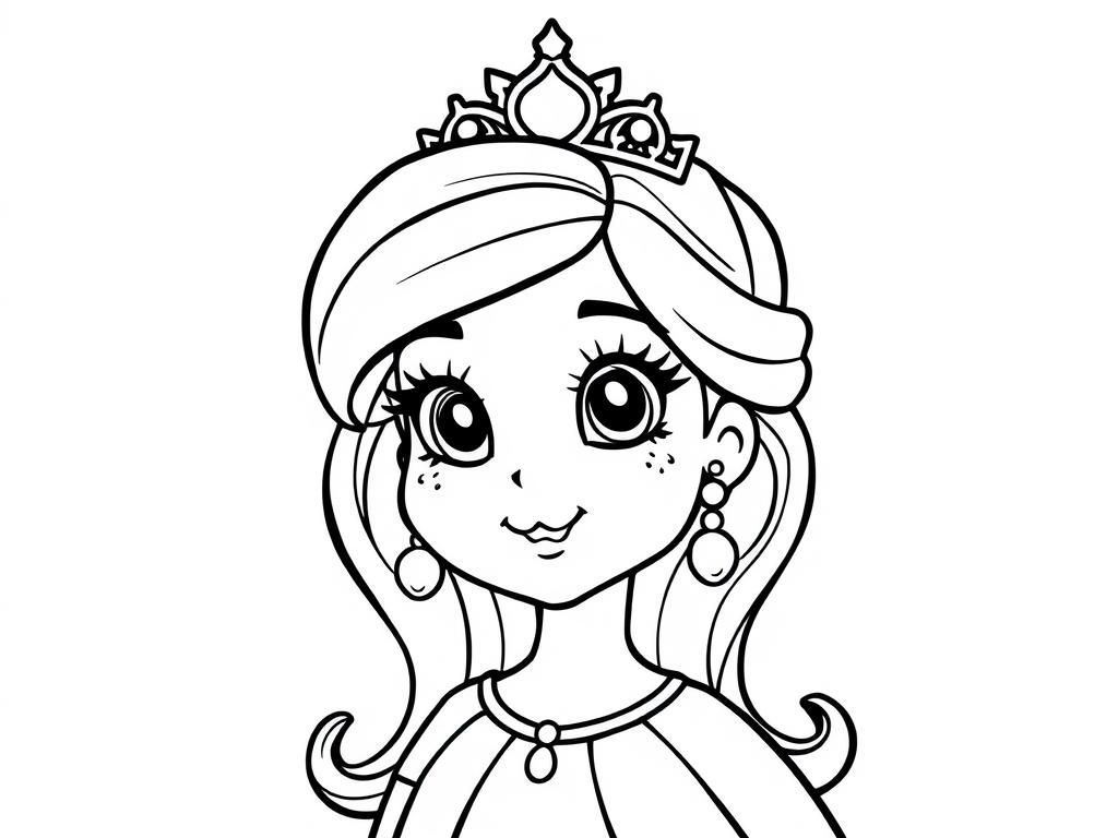 Princess Coloring Page with Tiara and Jewelry