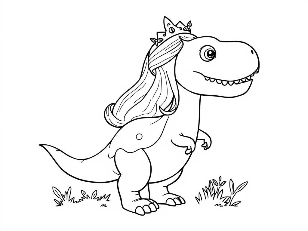 T-Rex with Crown Coloring Page