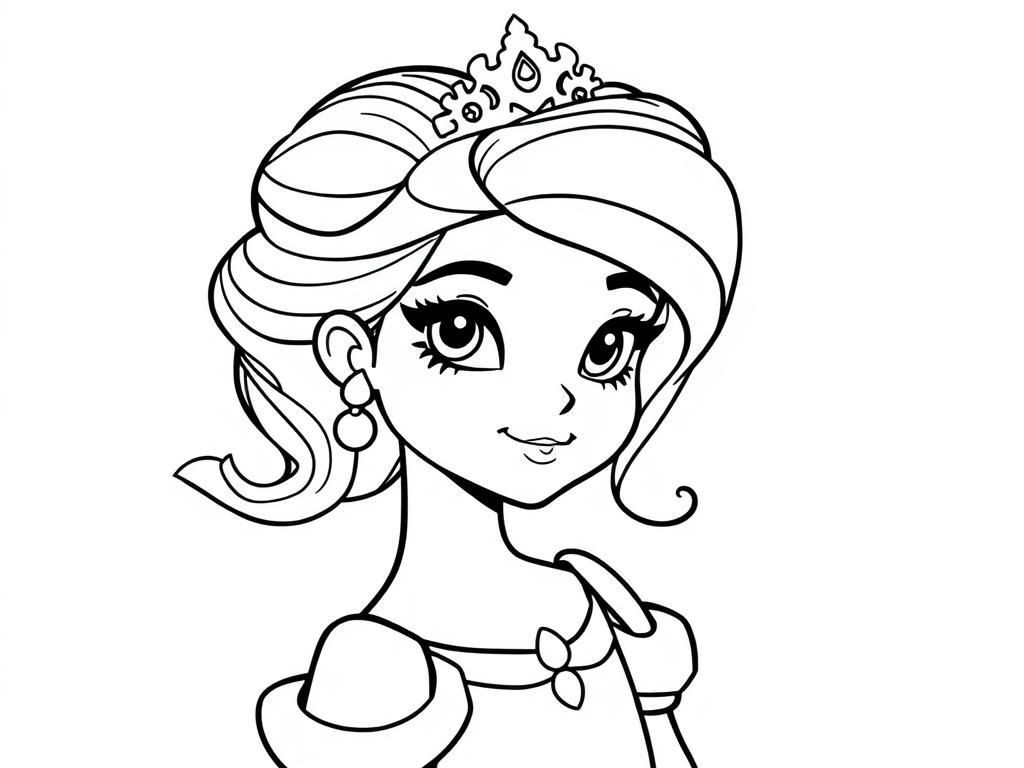 Princess Coloring Page with Tiara and Earrings