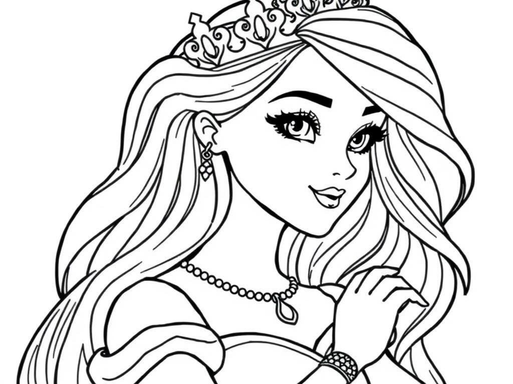 Princess Coloring Page with Tiara and Jewelry