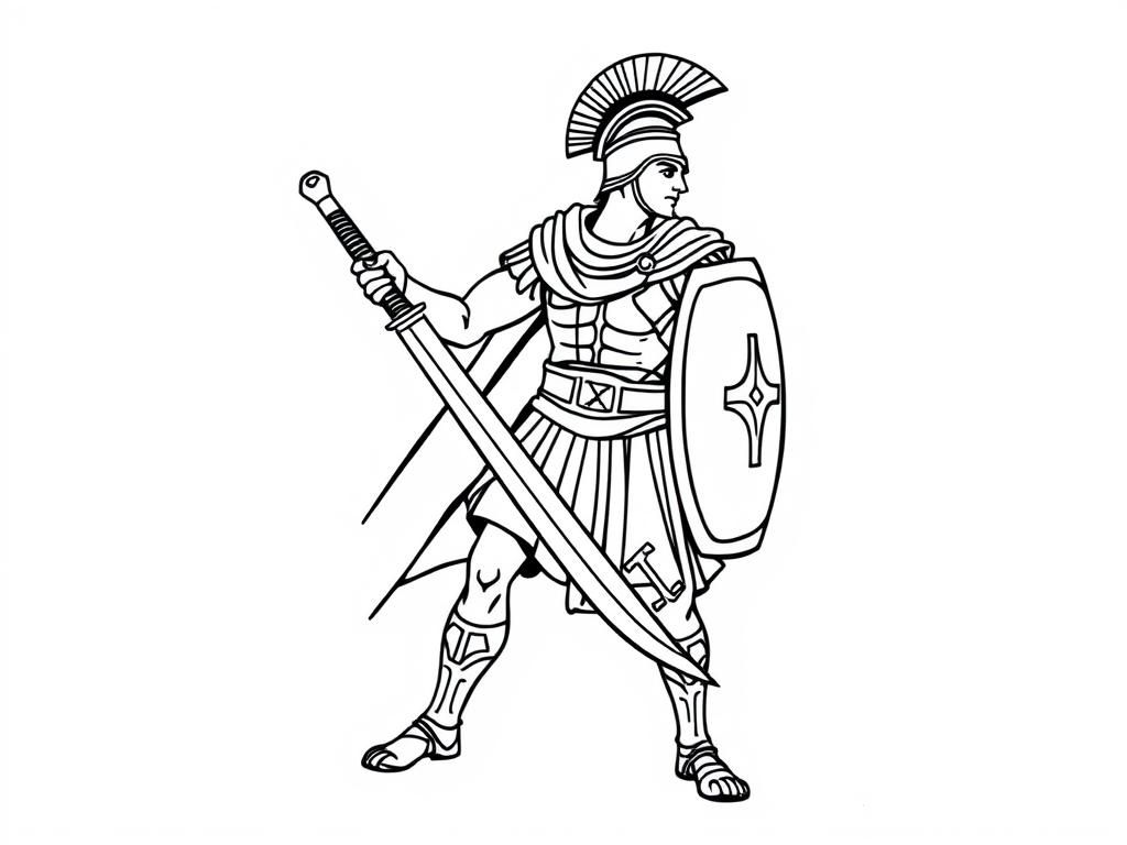 Proud SPQR soldier with roman sword full body