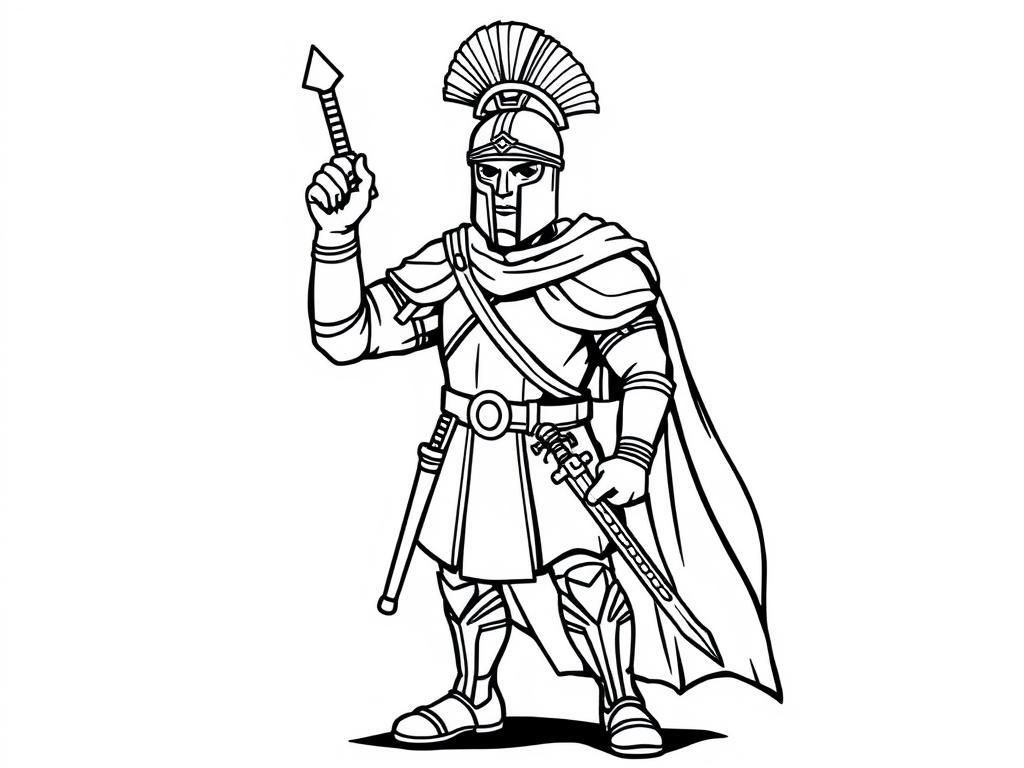 Proud SPQR soldier with short sword full body