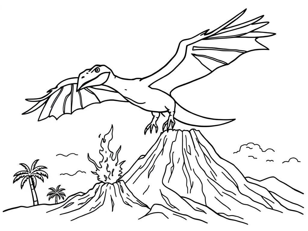 Prehistoric Pterodactyl Volcano Coloring Page