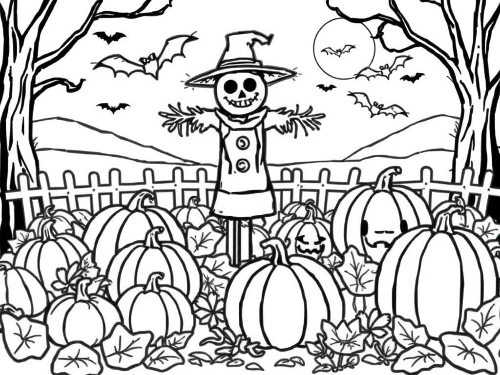 Spooky Halloween Scarecrow Coloring Page