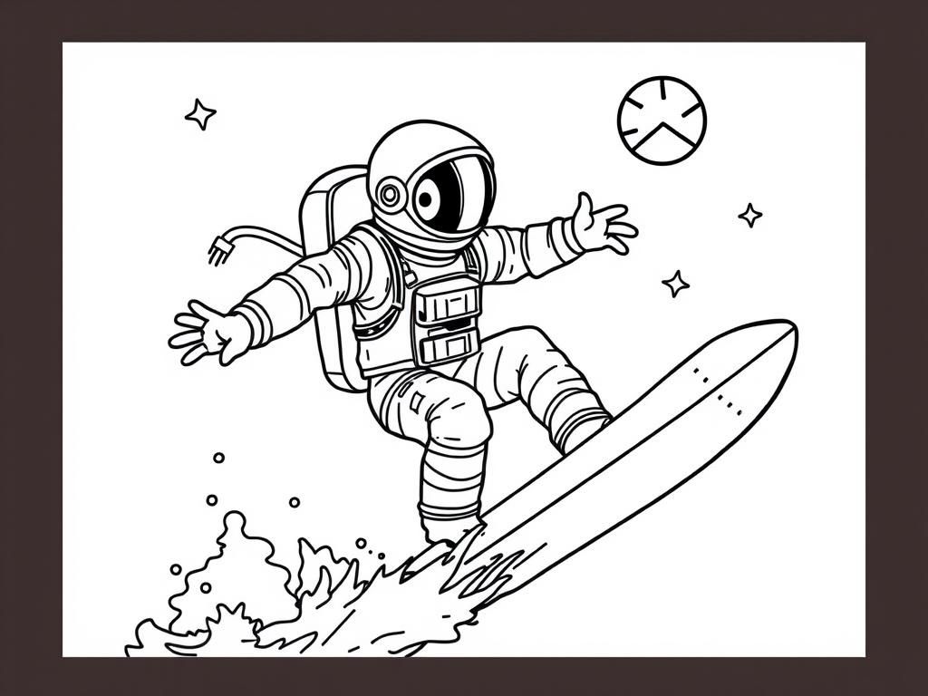 Astronaut Surfing Coloring Page
