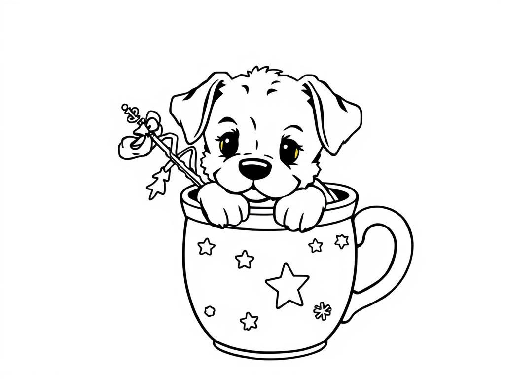 Puppy in Teacup Coloring Page