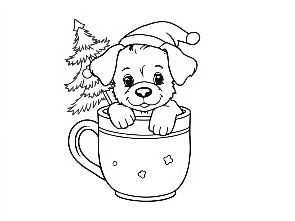 Puppy in a Mug Christmas Coloring Page