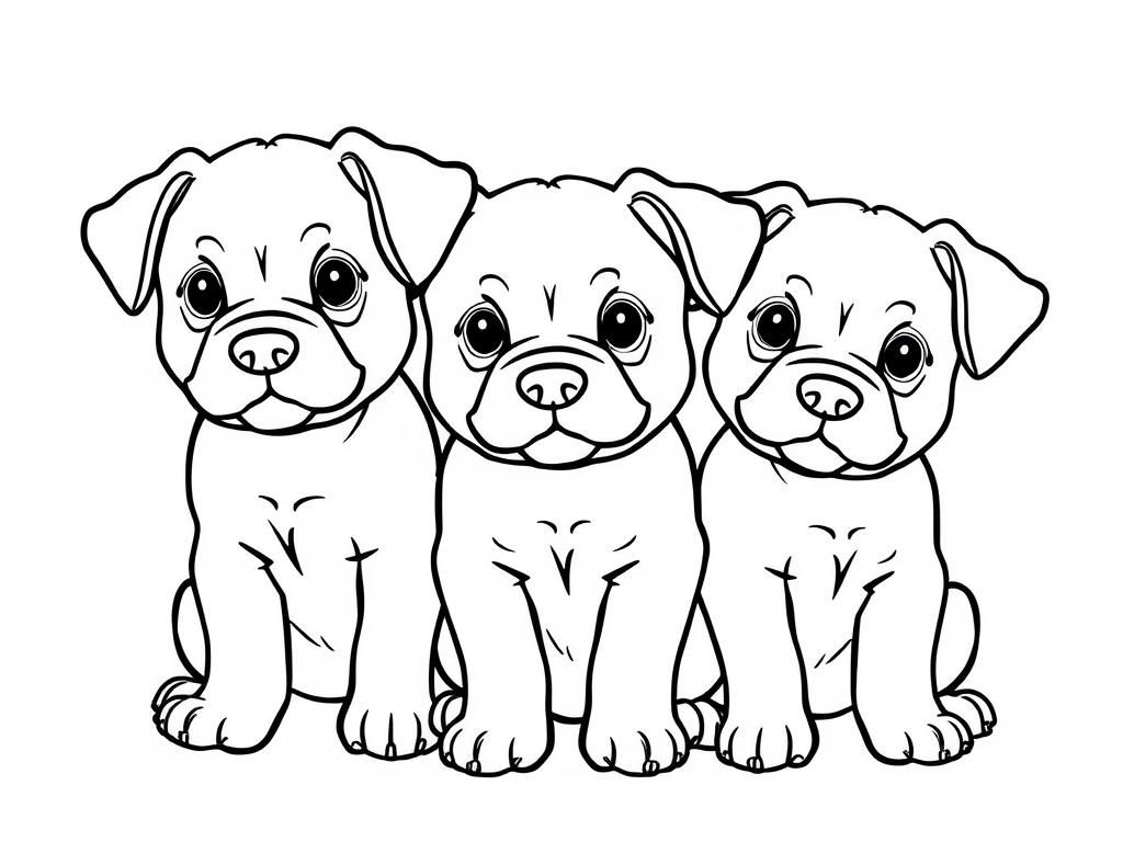 pupys with three - Free Printable Coloring Page