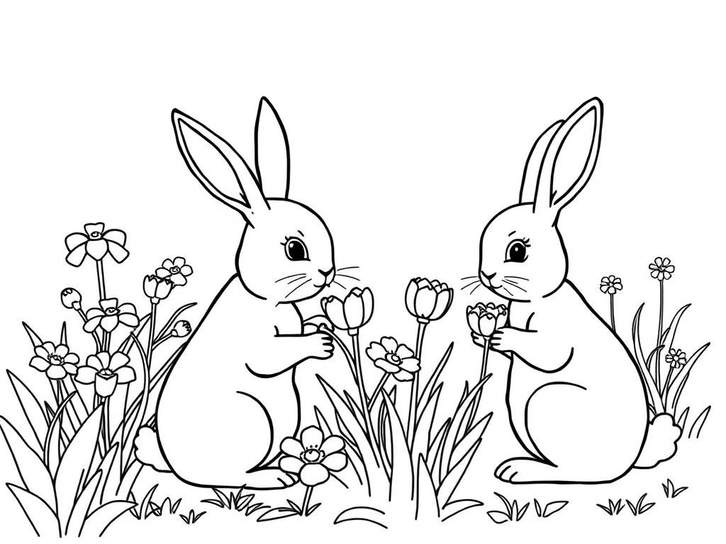 Preview of rabbits in a garden picking flowers