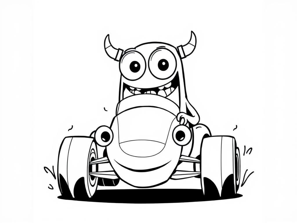 Cartoon Monster Driving Vehicle Coloring Page