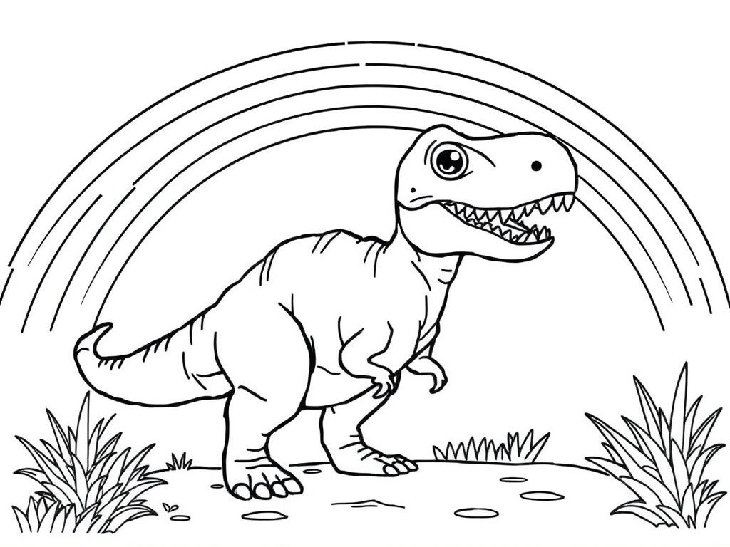 T-Rex Under Rainbow Coloring Page