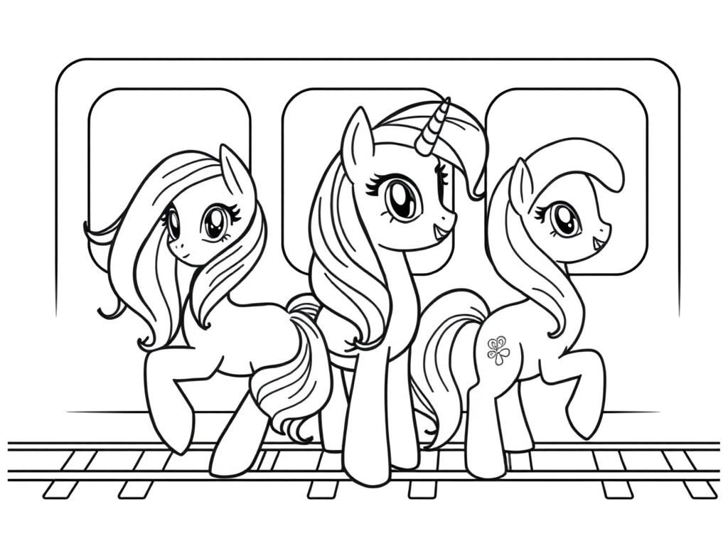 rainbow dash, Luna and celestia on a train