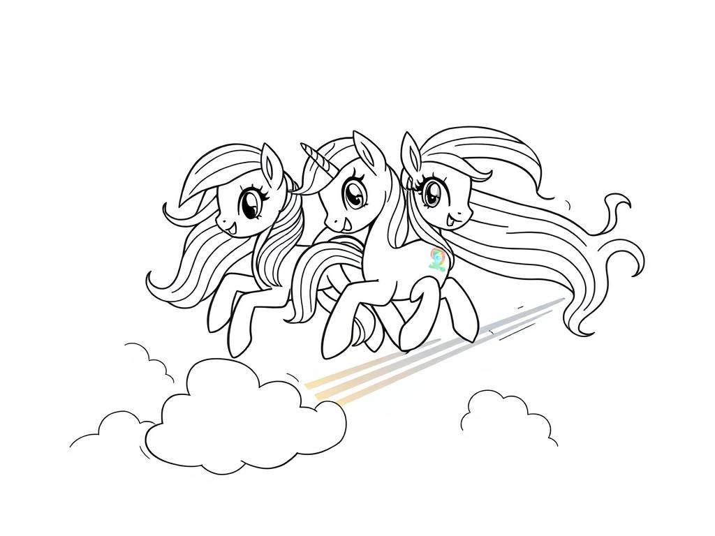 Preview of rainbow dash, Luna and celestia racing in the clouds