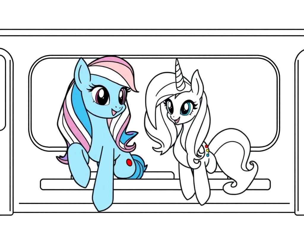 rainbow dash, Luna and celestia sitting in a train coupe