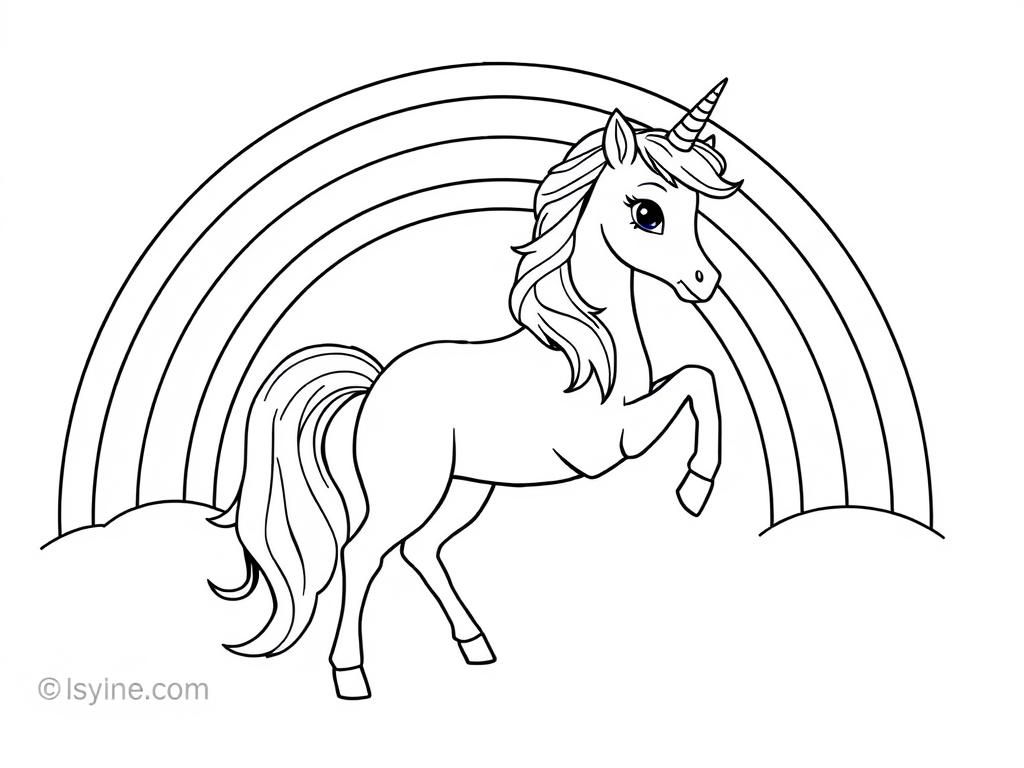 Unicorn with Rainbow Coloring Page - coloring page