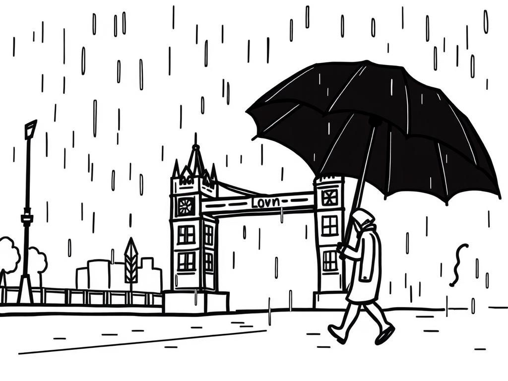 London Rainy Day Coloring Page