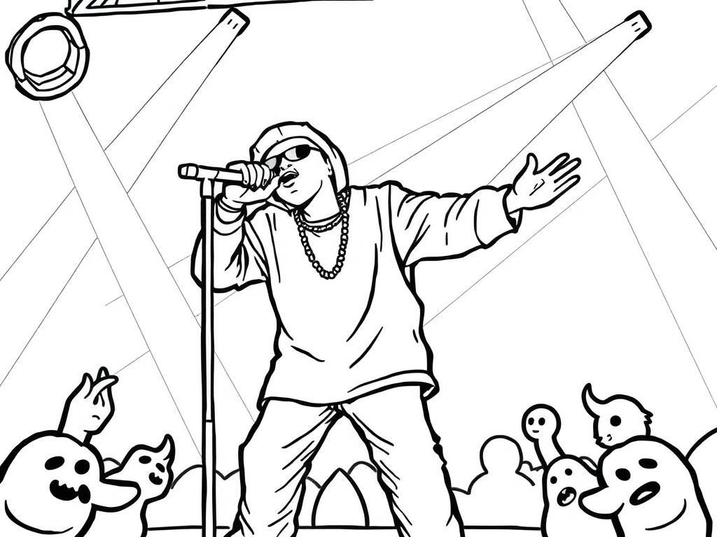Rapper on Stage Monsters Coloring Page