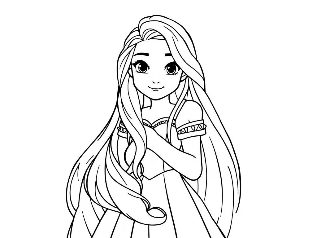 Princess Coloring Page with Long Hair