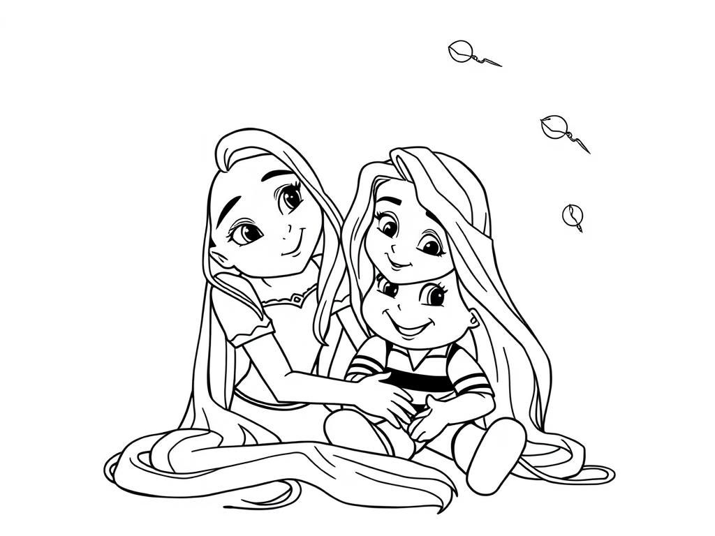 Rapunzel playing with chucky - Free Printable Coloring Page