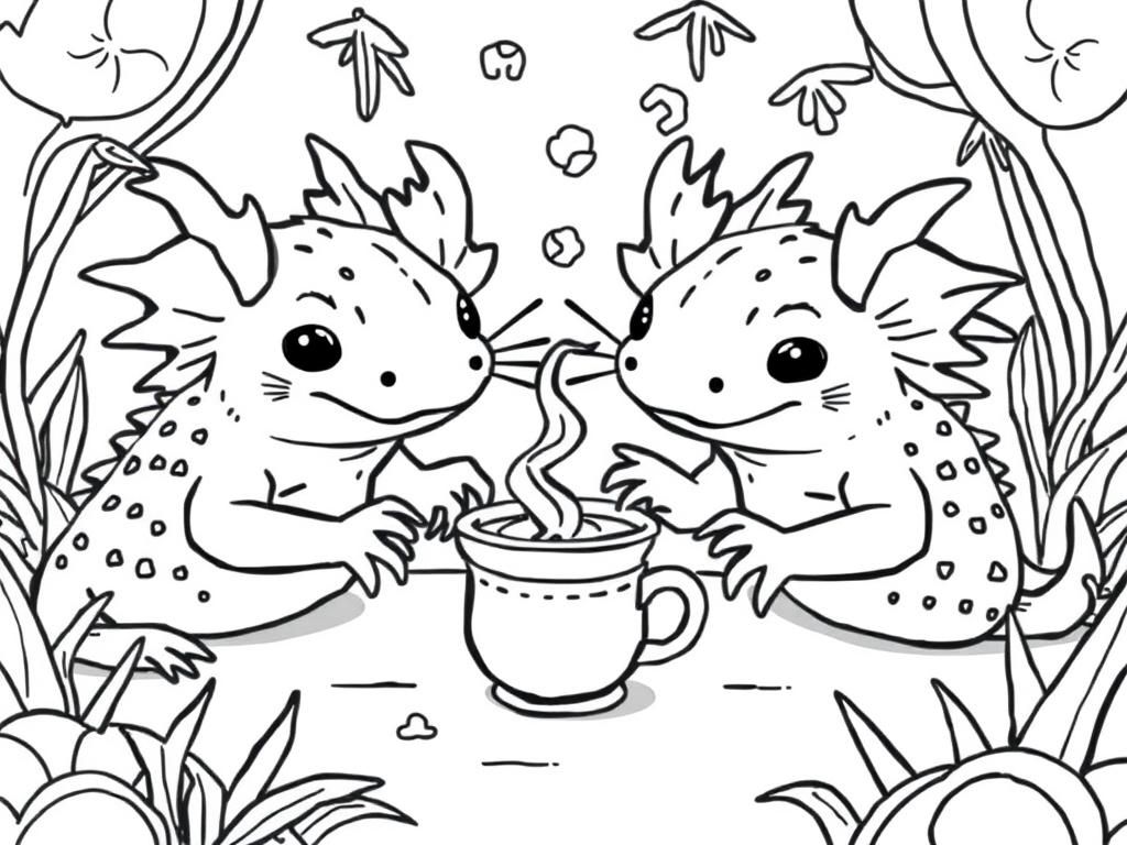 Real life looking axolotls having a tea party