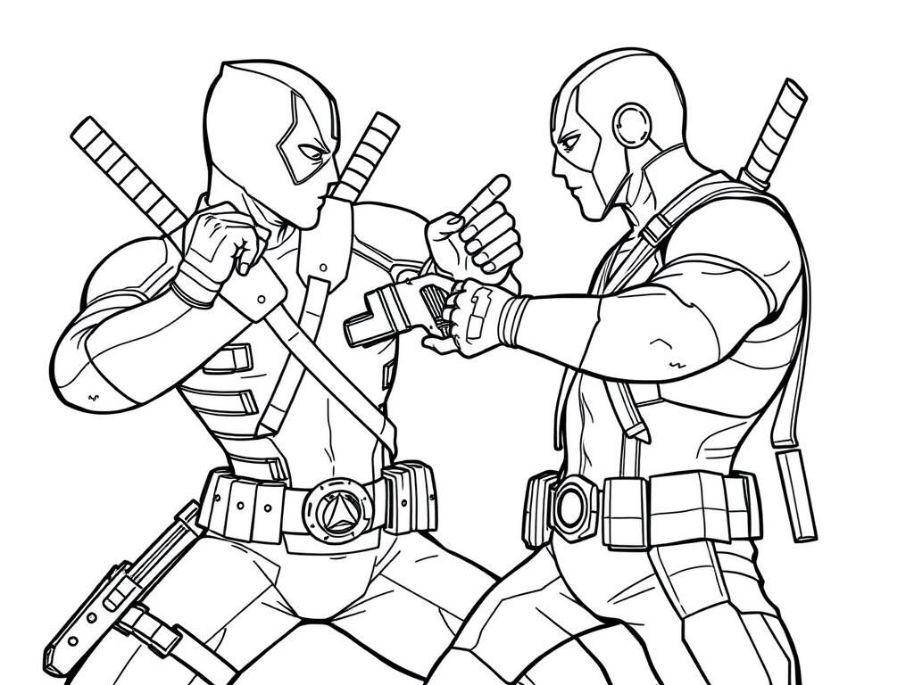 realistic deadpool battling captain america - Free Printable Coloring Page