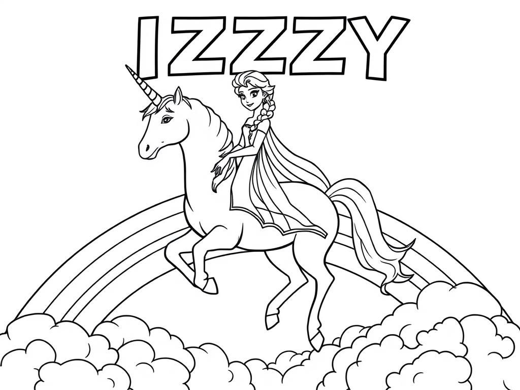 Elsa Riding Unicorn Coloring Page