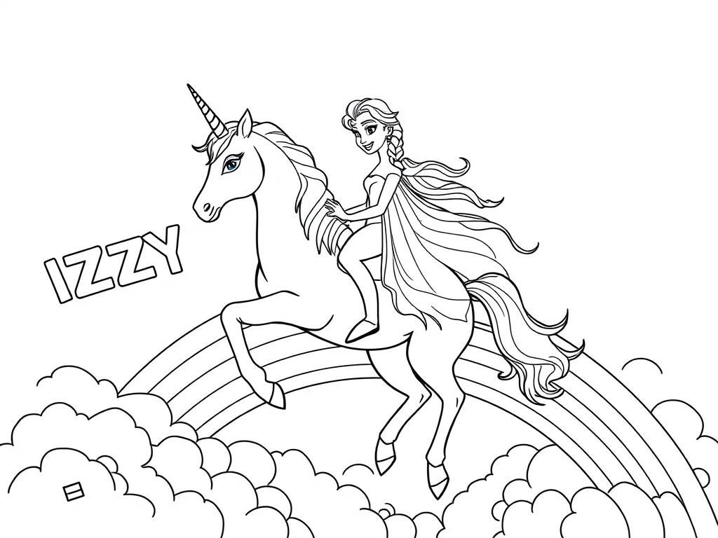 Elsa Riding Unicorn Coloring Page