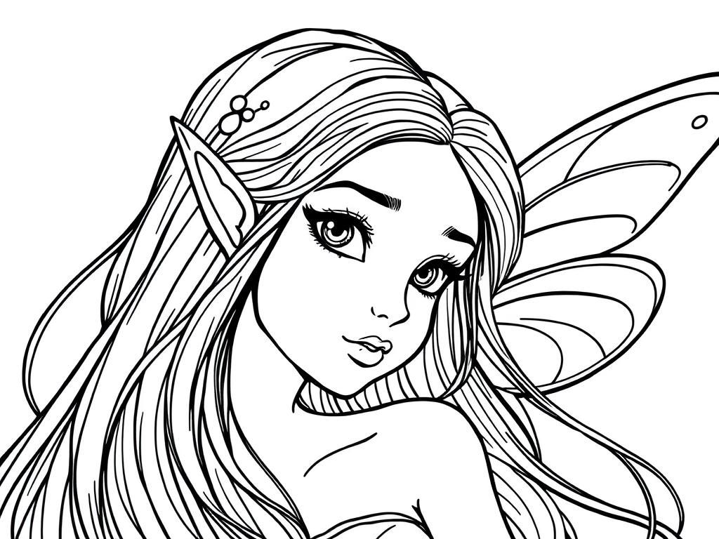 realistic portrait of a fairy with long hair for adults