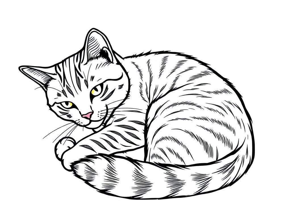 Preview of realistic tabby cat curled up