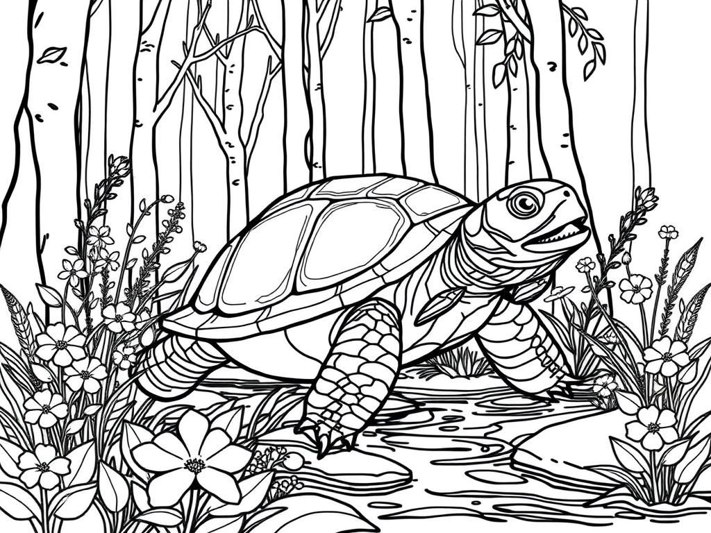 Turtle in Forest Coloring Page