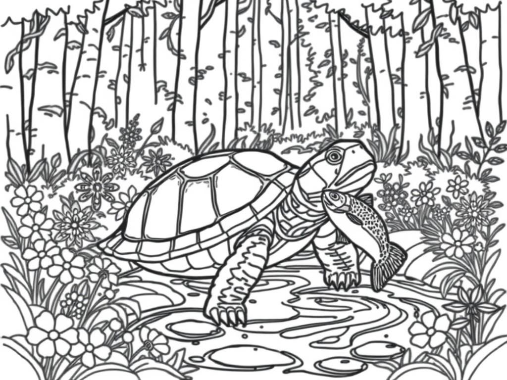 Turtle Fishing Coloring Page