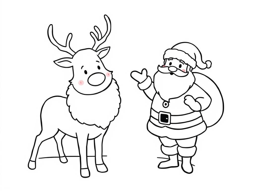 Santa Claus and Reindeer Fun Christmas Coloring Page