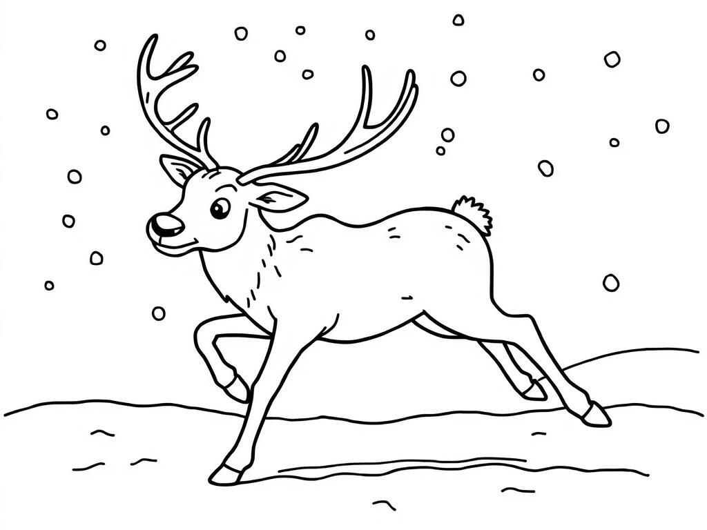 Reindeer playing in snow - Free Printable Coloring Page