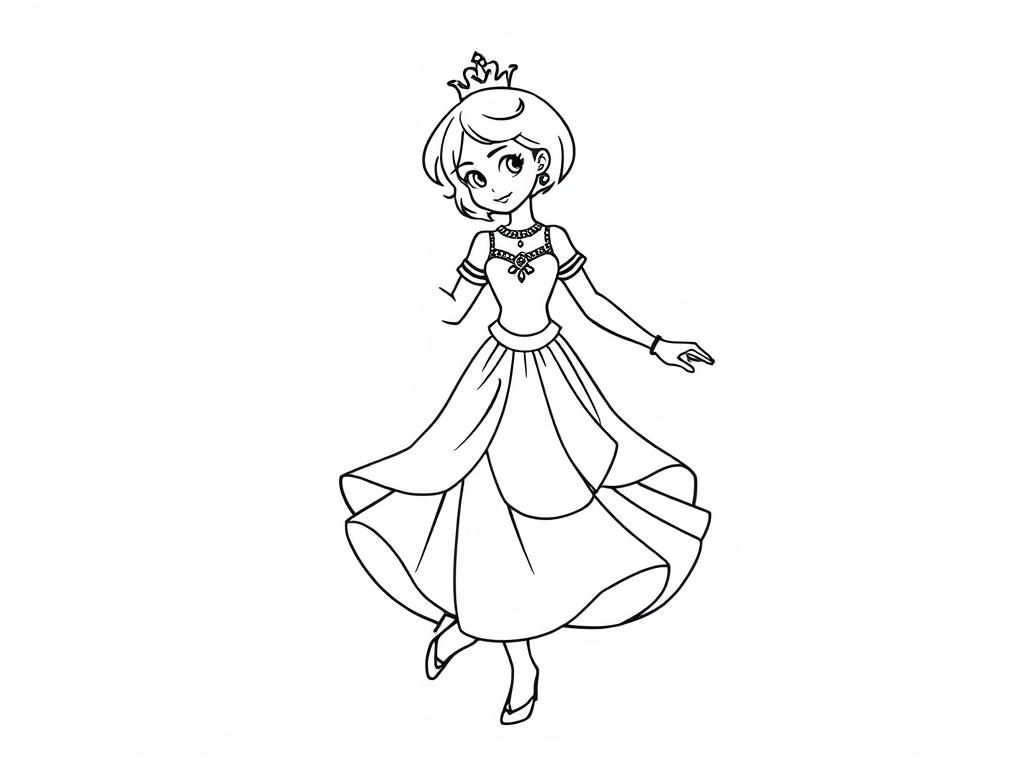 Repansel princess with short hear, full body image, she’s dancing