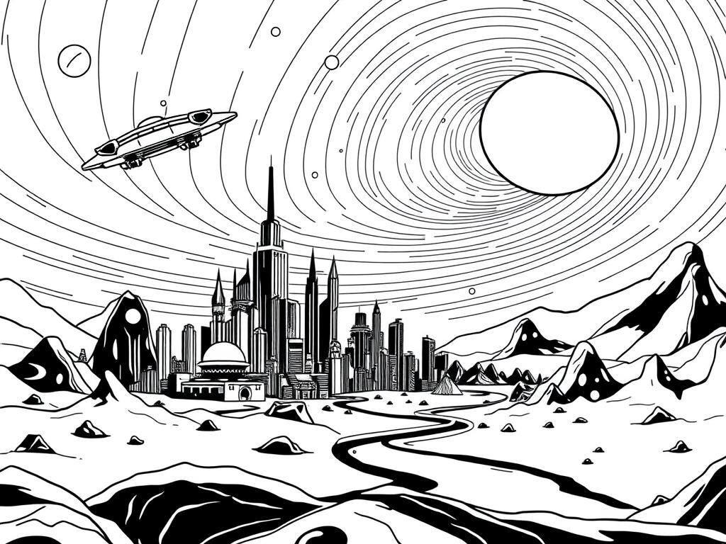 Futuristic Space City Coloring Page