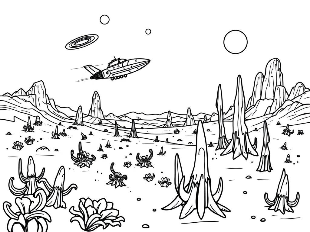 Alien Landscape Coloring Page