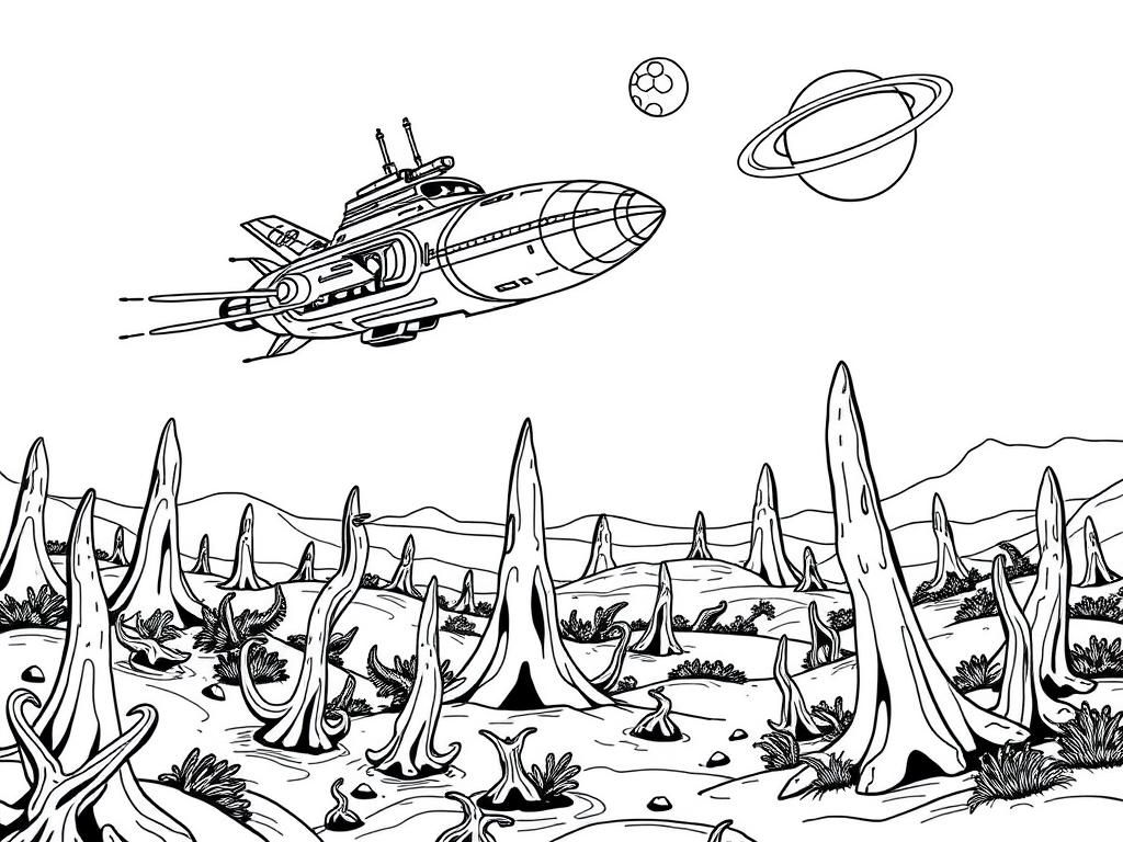 Spacecraft Coloring Page: Explore the Cosmos