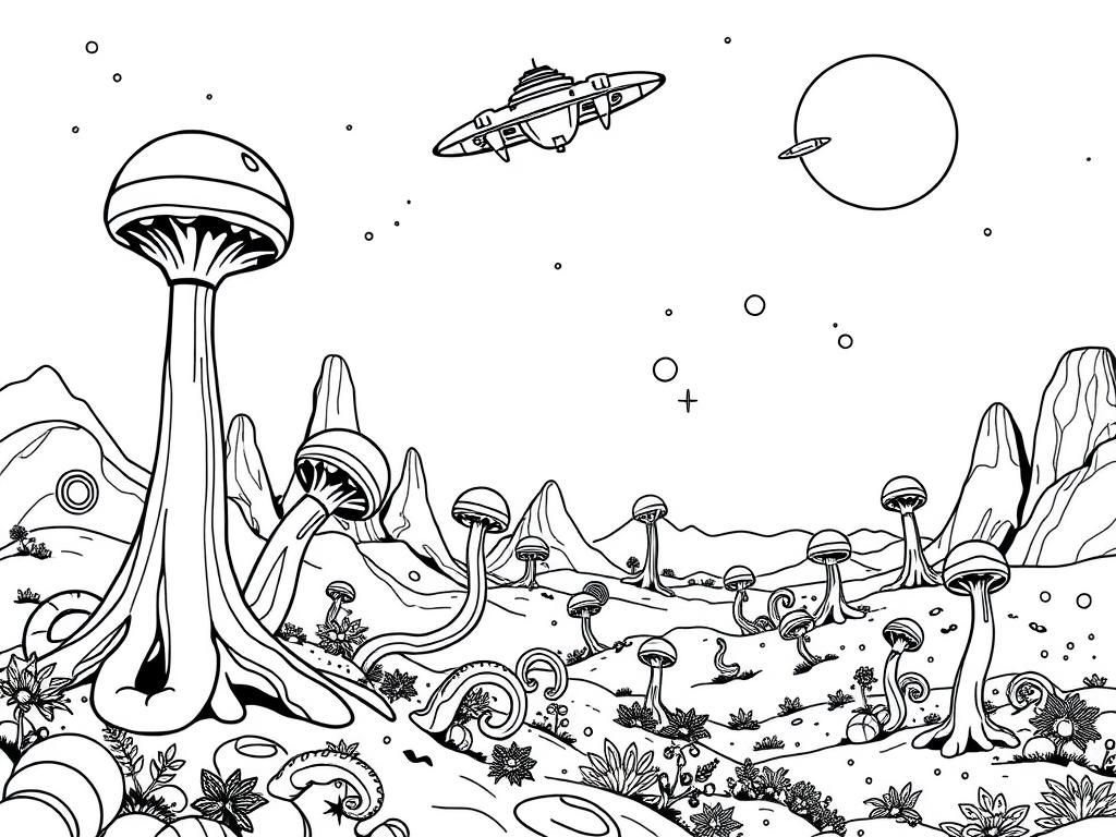 Alien Landscape Coloring Page